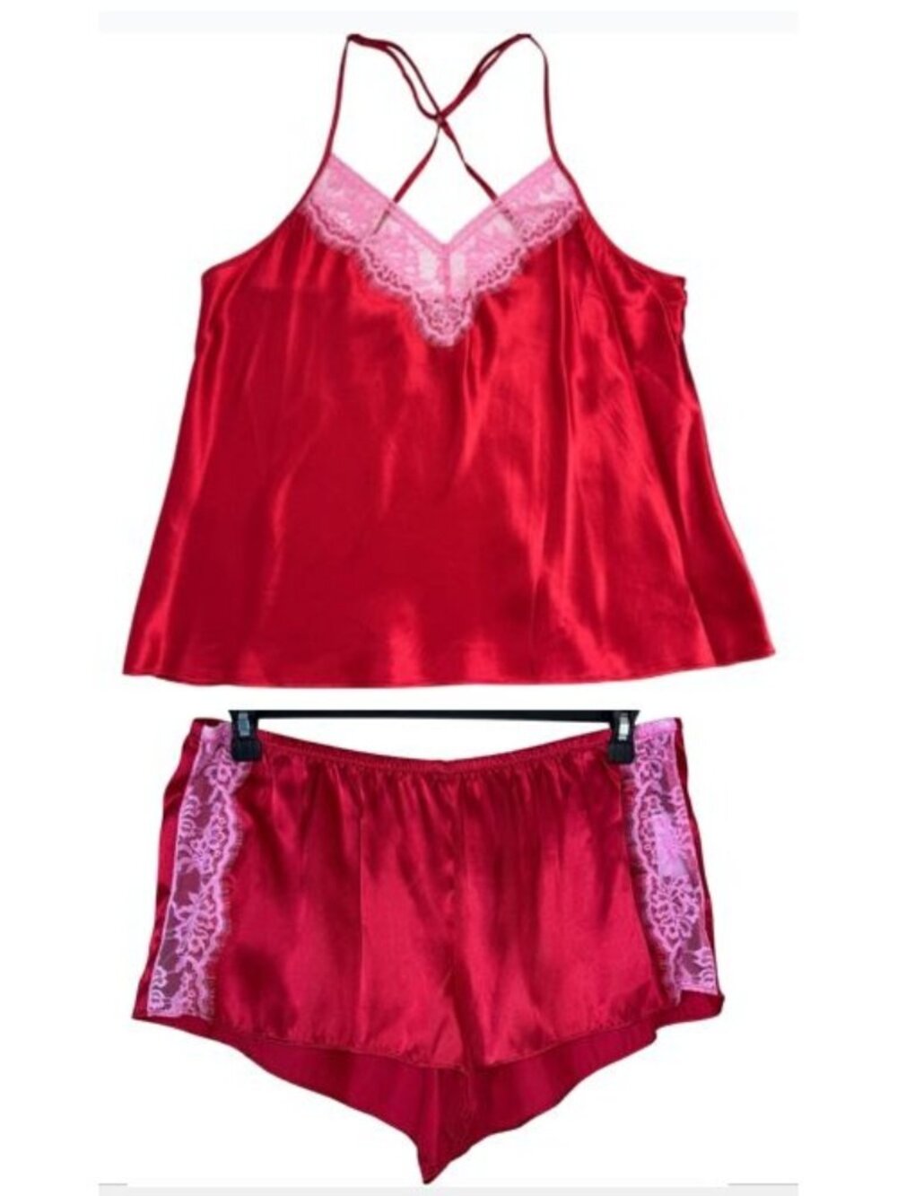 Linea Donatella NEW Red Nightie Cami Shorts Size XL Pink Lace Valentine's Day